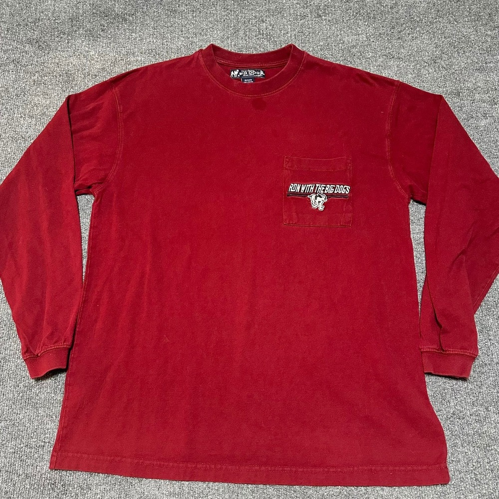 Big Dogs Run With The Big Dogs Long Sleeve Pocket T-Shirt Maroon Red Large